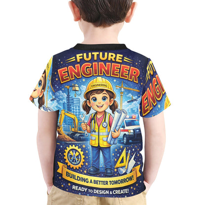 Little Kids' All Over Print Crew Neck T-Shirt - Proud to Serve - Young Patriot - Future Engineer