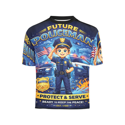 Little Kids' All Over Print Crew Neck T-Shirt - Proud to Serve - Young Patriot - Future Policeman