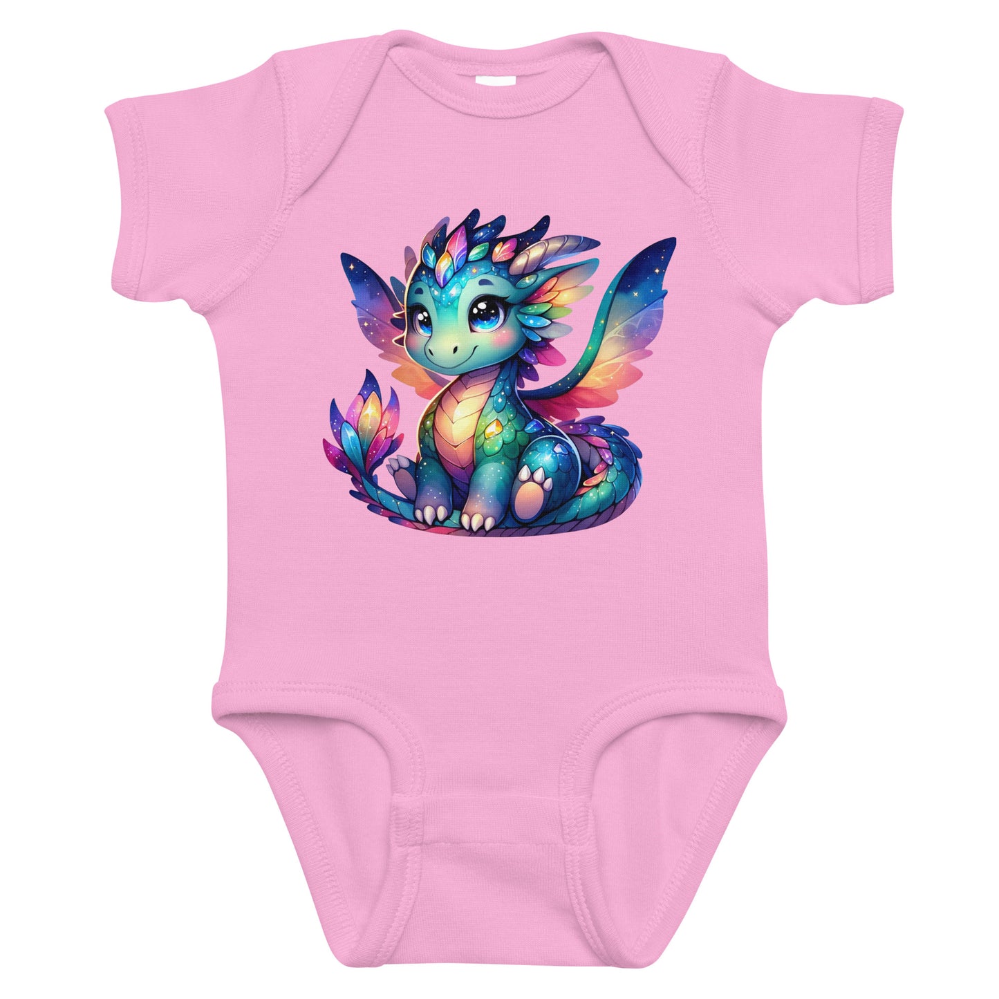 Whimsical Dragon infant bodysuit in Pink - front view