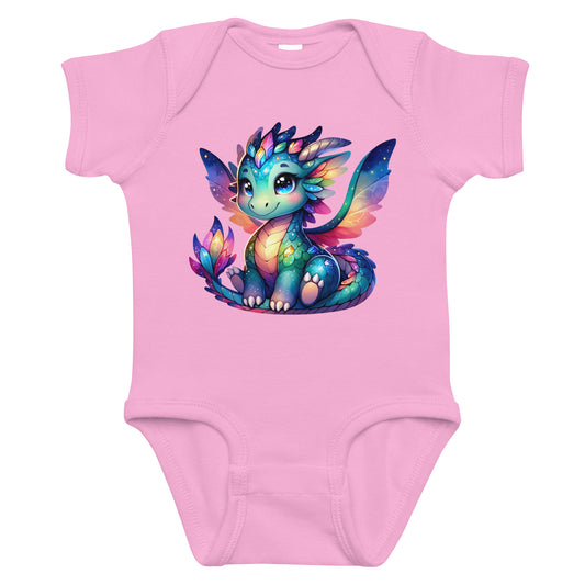Whimsical Dragon infant bodysuit in Pink - front view