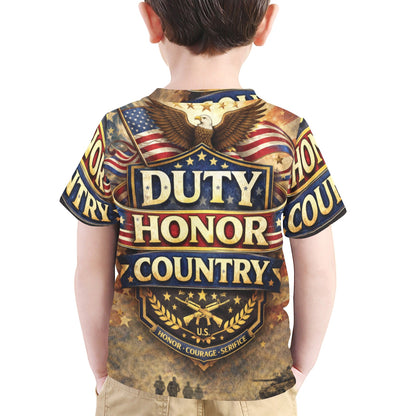 Little Kids' All Over Print Crew Neck T-Shirt - Proud to Serve - Patriot Shirt - Duty Honor Country