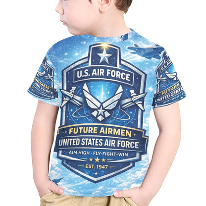 Little Kids' All Over Print Crew Neck T-Shirt - Proud to Serve - Young Patriot - Future Air Force