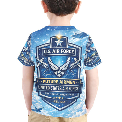 Little Kids' All Over Print Crew Neck T-Shirt - Proud to Serve - Young Patriot - Future Air Force