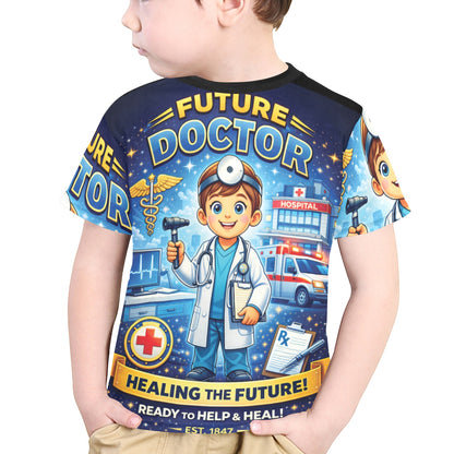 Little Kids' All Over Print Crew Neck T-Shirt - Proud to Serve - Young Patriot - Future Doctor