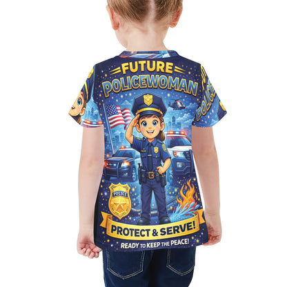 Little Kids' All Over Print Crew Neck T-Shirt - Proud to Serve - Young Patriot - Future Policewoman