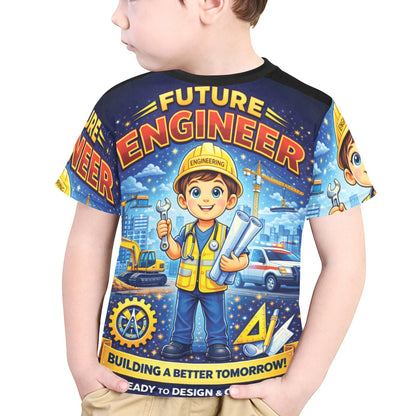 Little Kids' All Over Print Crew Neck T-Shirt - Proud to Serve - Young Patriot - Future Engineer Male