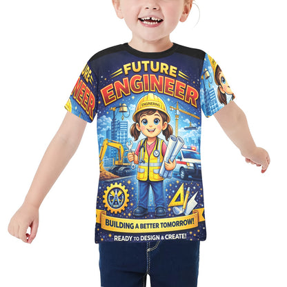 Little Kids' All Over Print Crew Neck T-Shirt - Proud to Serve - Young Patriot - Future Engineer