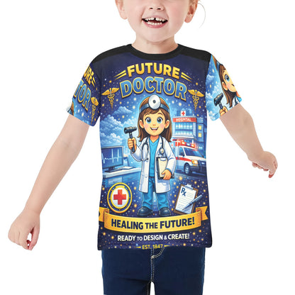 Little Kids' All Over Print Crew Neck T-Shirt - Proud to Serve - Young Patriot - Future Doctor - Female