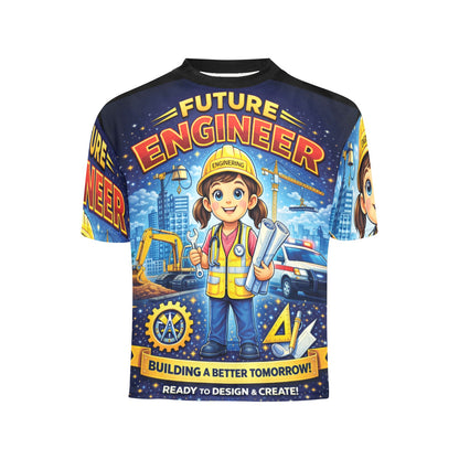 Little Kids' All Over Print Crew Neck T-Shirt - Proud to Serve - Young Patriot - Future Engineer