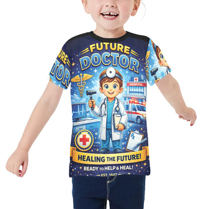 Little Kids' All Over Print Crew Neck T-Shirt - Proud to Serve - Young Patriot - Future Doctor