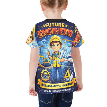 Little Kids' All Over Print Crew Neck T-Shirt - Proud to Serve - Young Patriot - Future Engineer Male